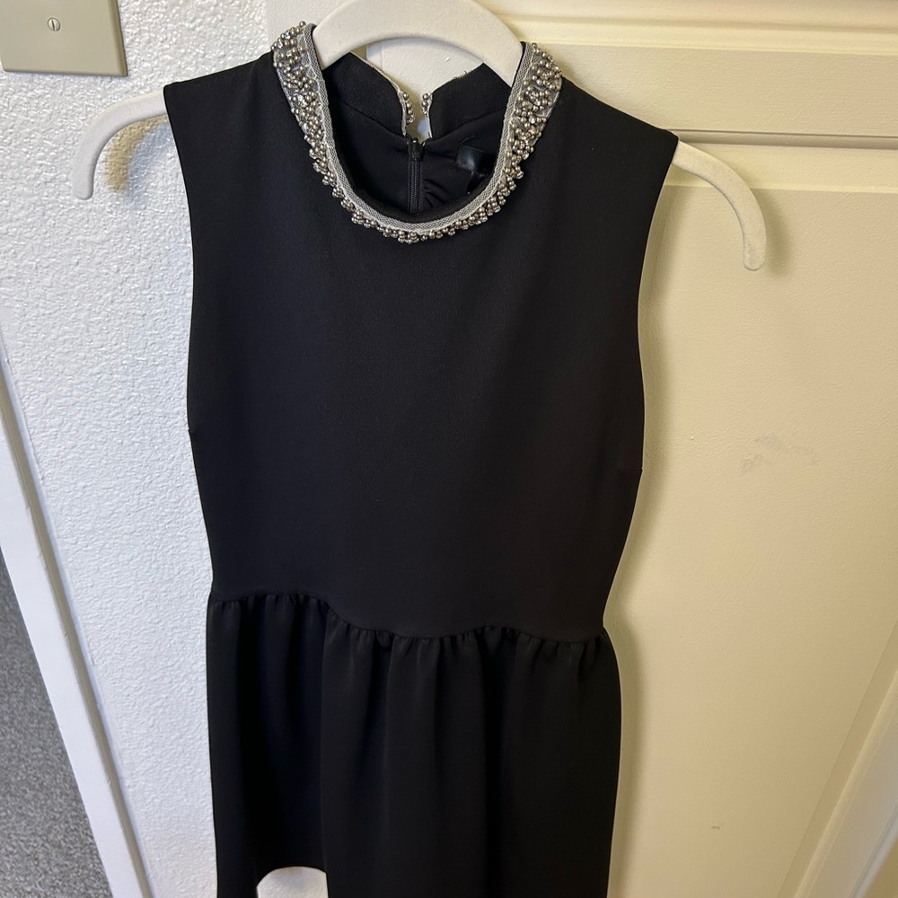 Aqua Black Dress with Beaded Neck